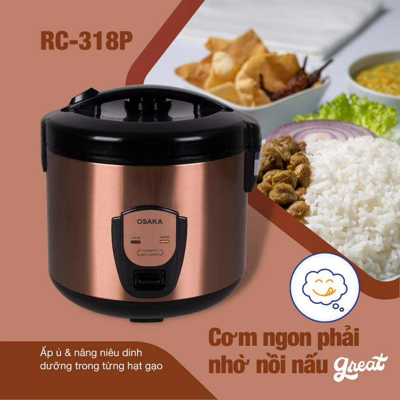 Nồi cơm điện OSAKA RC318P 1.8L (Nâu Đồng)