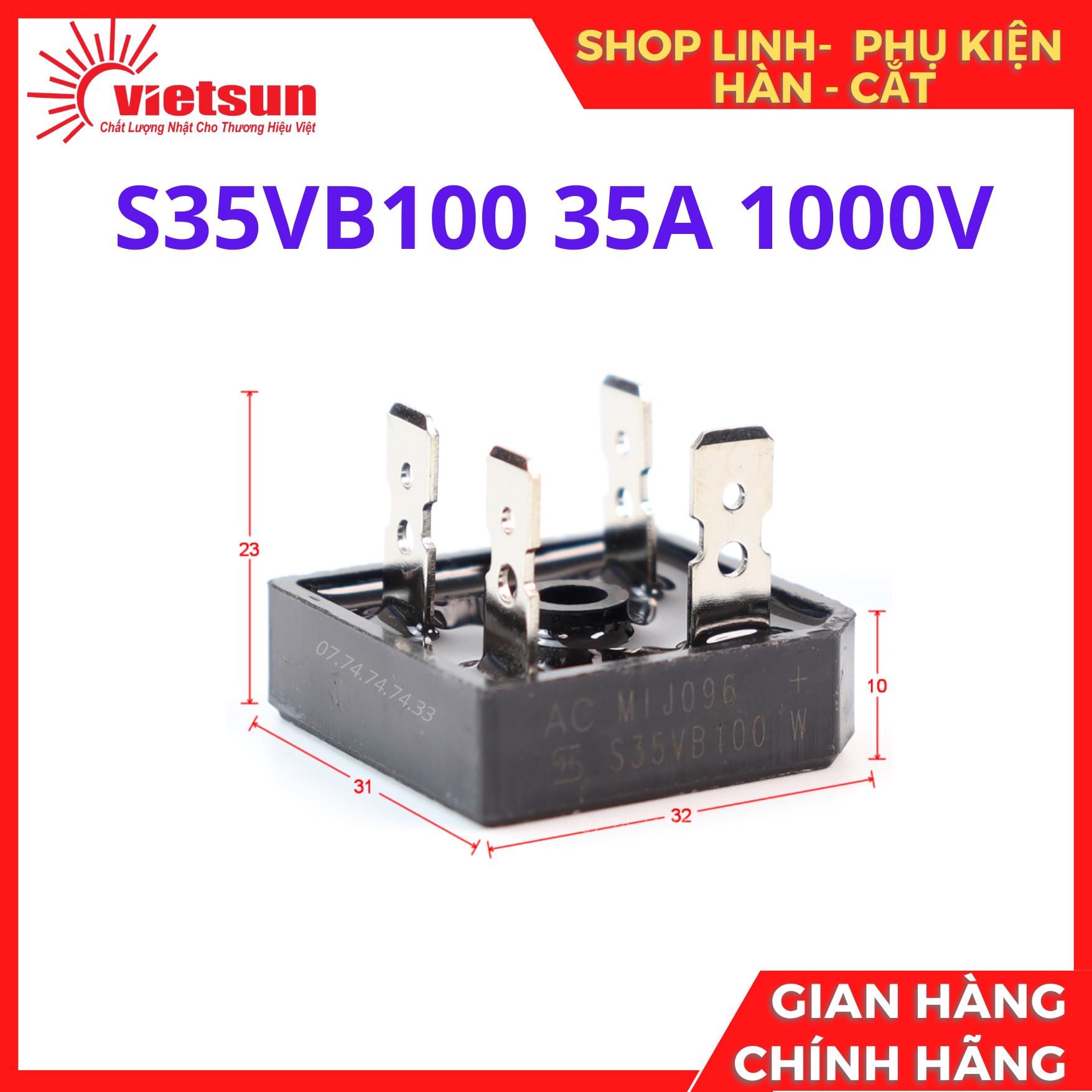 diode cầu, diode chỉnh lưu 35a, 50a, 35vb100, 50vb100