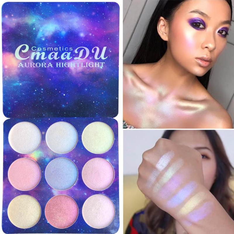9 Colors Highlight Eye Shadow Glitter Powder Palette Shimmer High Light Brighten Skin Blush Highlighter Makeup Concealer Cosmetic