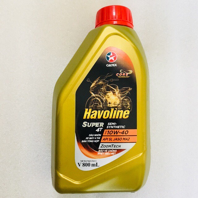 Nhớt Havoline Super 4T Semi-Synthetic SAE 10W-40 800ML Bán Tổng Hợp- XE SỐ (chai vàng nắp đỏ)