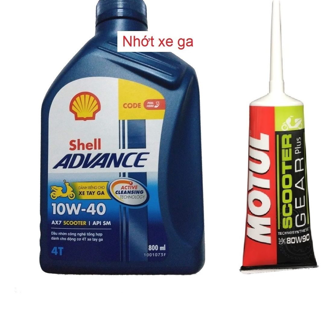 [DauNhot-TayGa] Nhớt shell AX7 Scooter 10W40 0.8L, Nhớt xe ga shell AX7 và nhớt lap motul-Combo 2 Món-