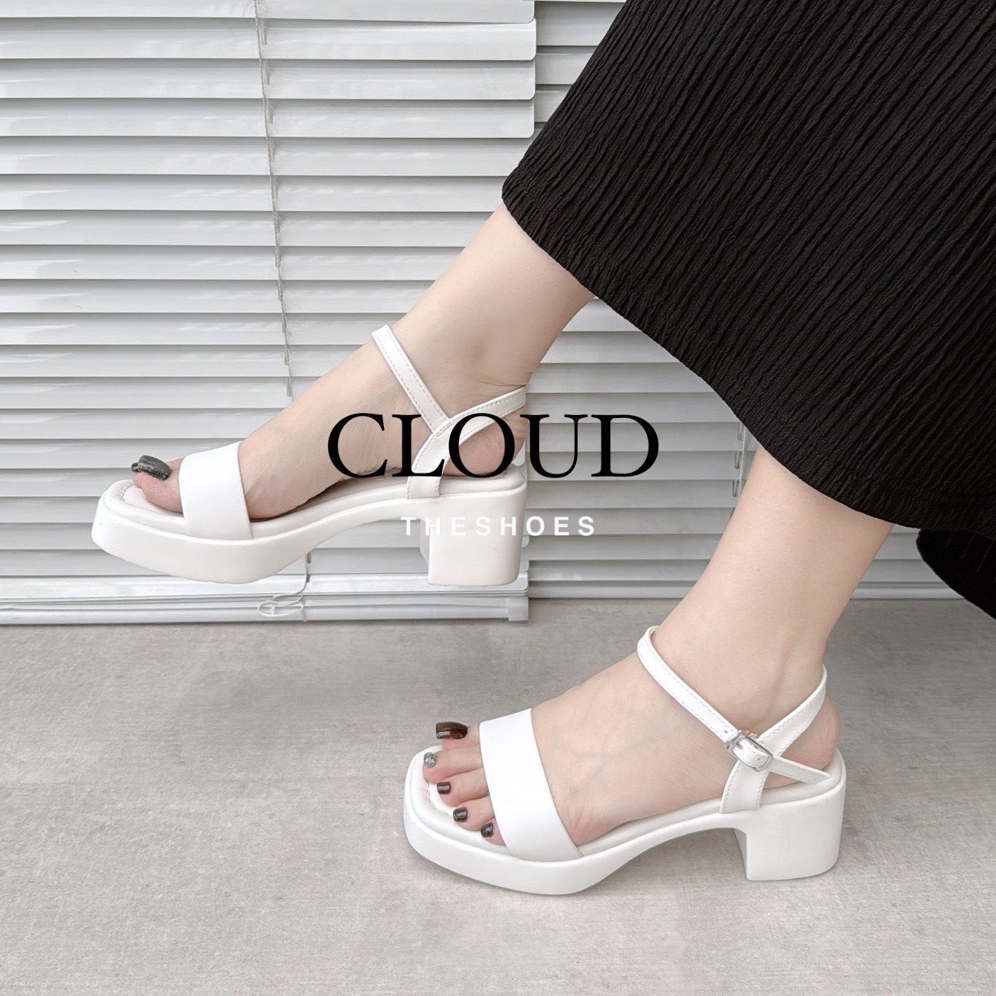 Giày sandal bánh mì đế 6cm quai ngang thời trang Cloud The Shoes