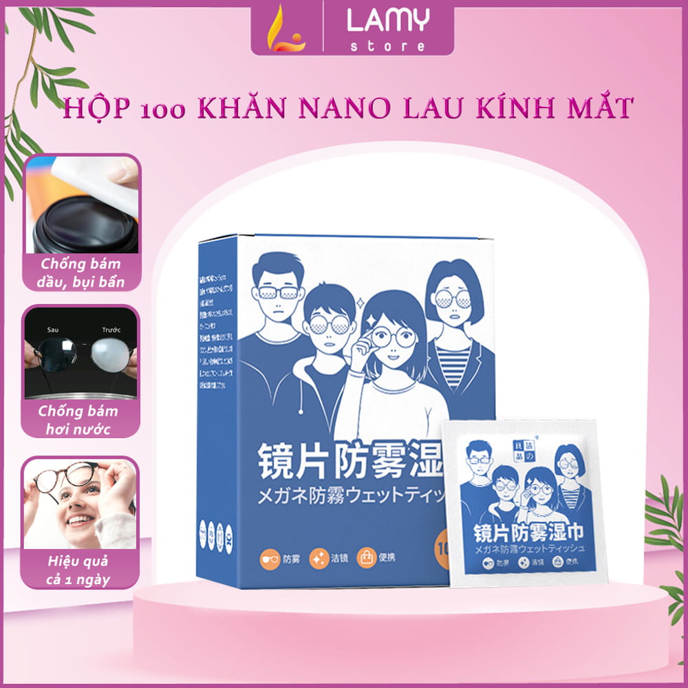 Hộp 100 Miếng Khăn Giấy Lau Kính Nano Chống Bám Hơi Nước, Lau Sạch Nhờn Vân Tay Bụi Bẩn Trên Mắt Kính, Điện Thoại