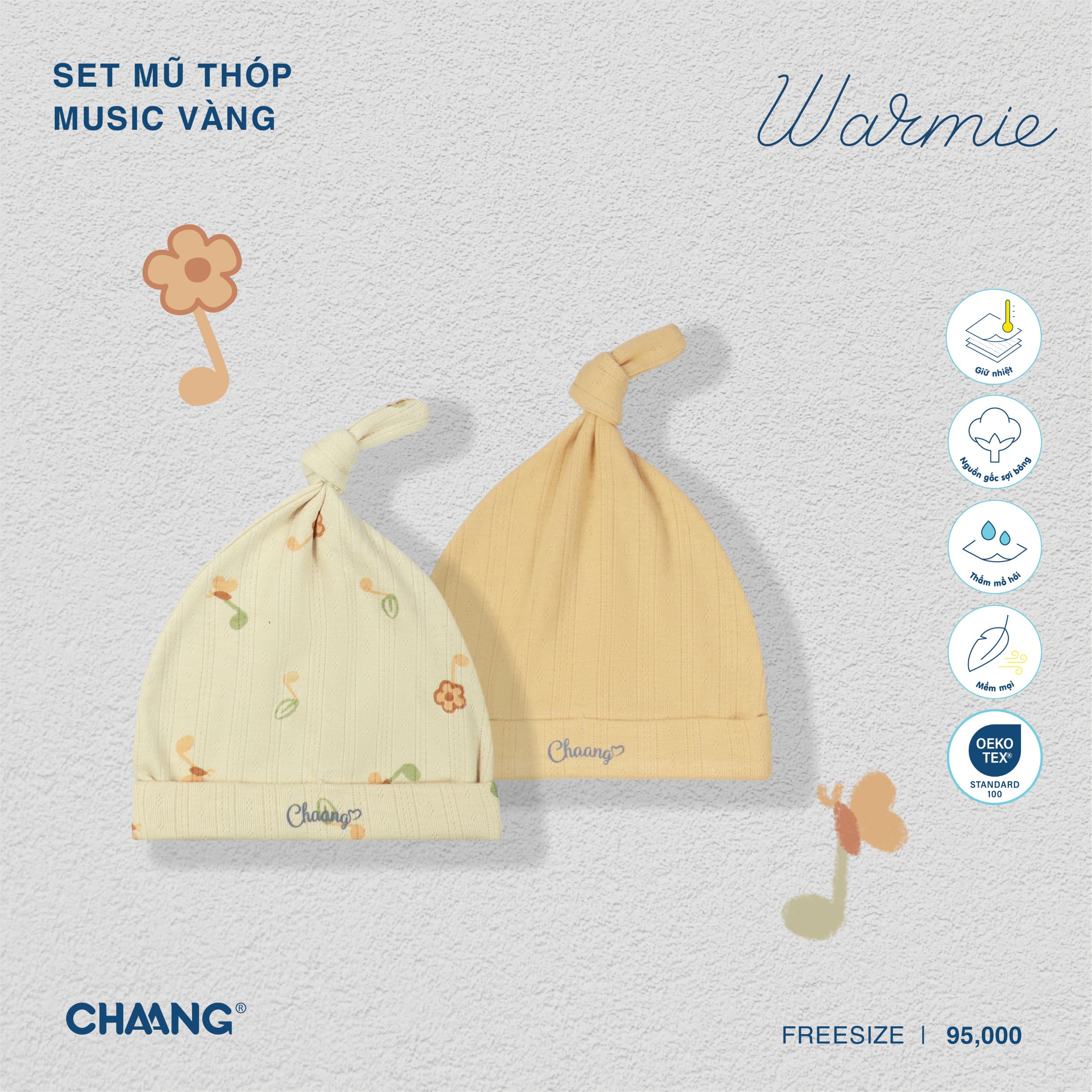 SET 2 mũ thóp cho bé sơ sinh Music Chaang