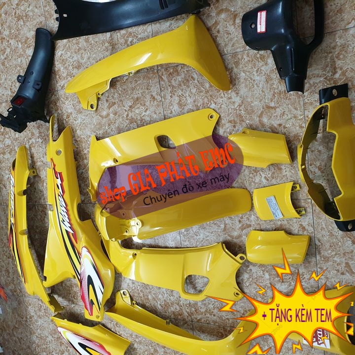 [TẶNG KÈM TEM] Bộ dàn áo xe máy WAVE - vỏ nhựa xe máy màu VÀNG xe Wave Thái - Wave ZX - Wave alpha ,nhựa ABS nguyên sinh, phụ tùng xe máy giá rẻ