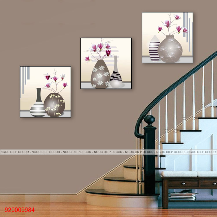 Tranh dán tường Cầu Thang lọ hoa hiện đại cách điệu - Tranh décor phòng khách, phòng ngủ phong cách hiện đại