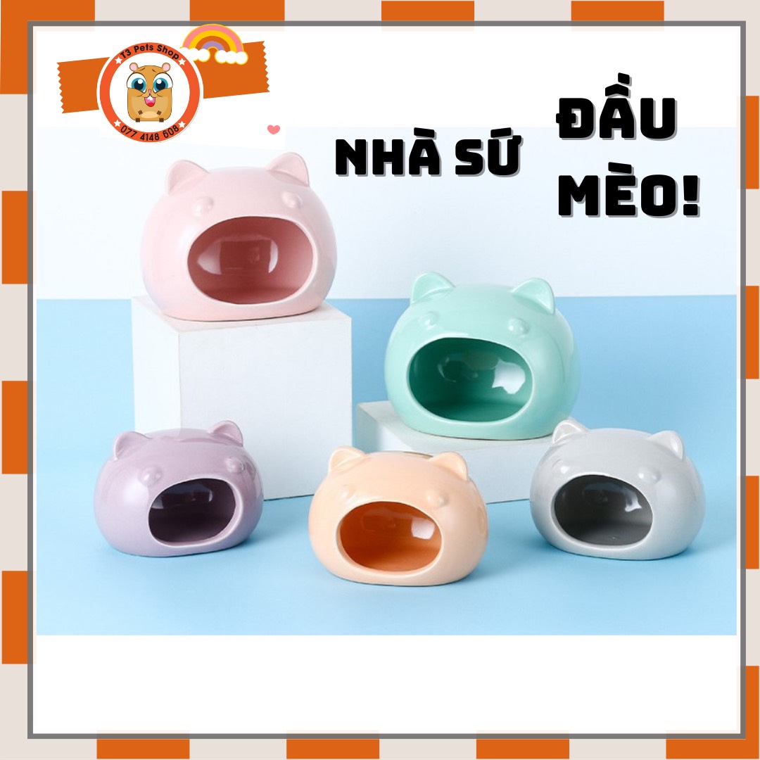 Nhà sứ đầu mèo 2 size cho hamster / sóc / fat tail/ ...