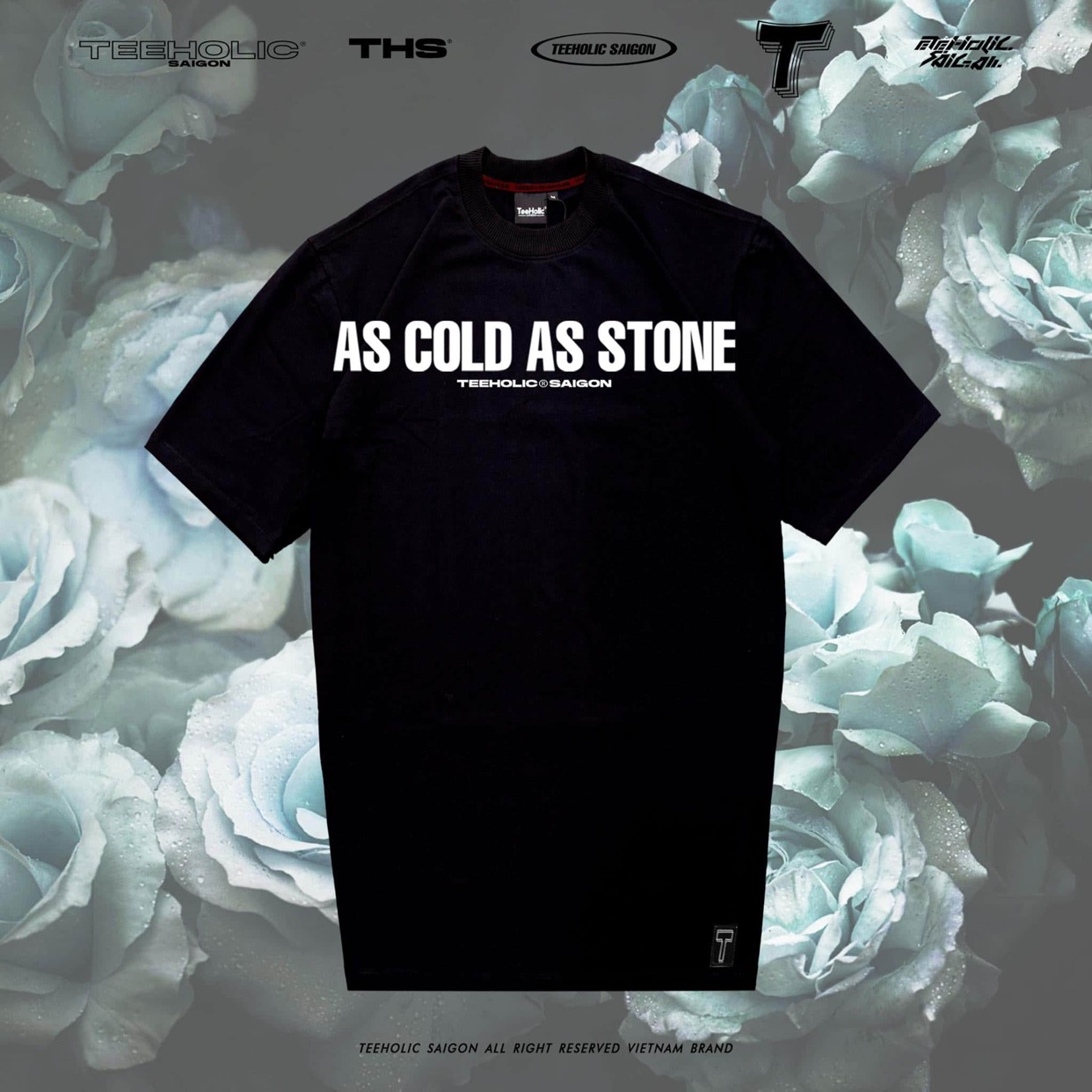 Áo Thun Nam Nữ TEEHOLIC In Chữ As Cold As Stone Màu Đen
