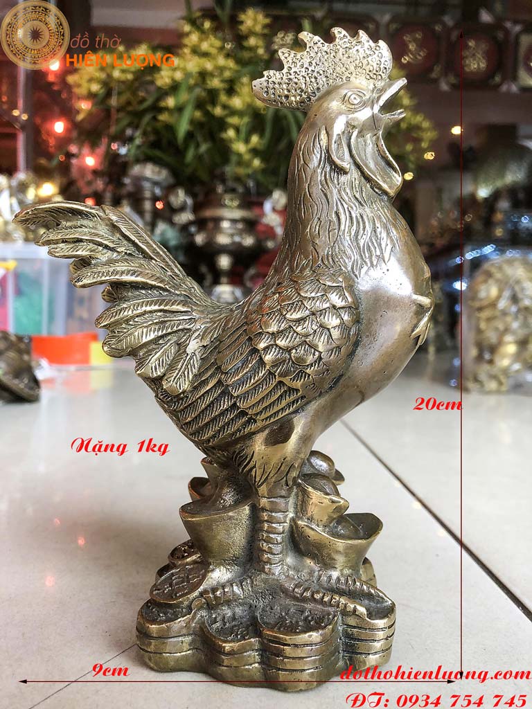 Rooster statue bronze letters being false collar-wide 9 cm, high 20cm-heavy: 1kg