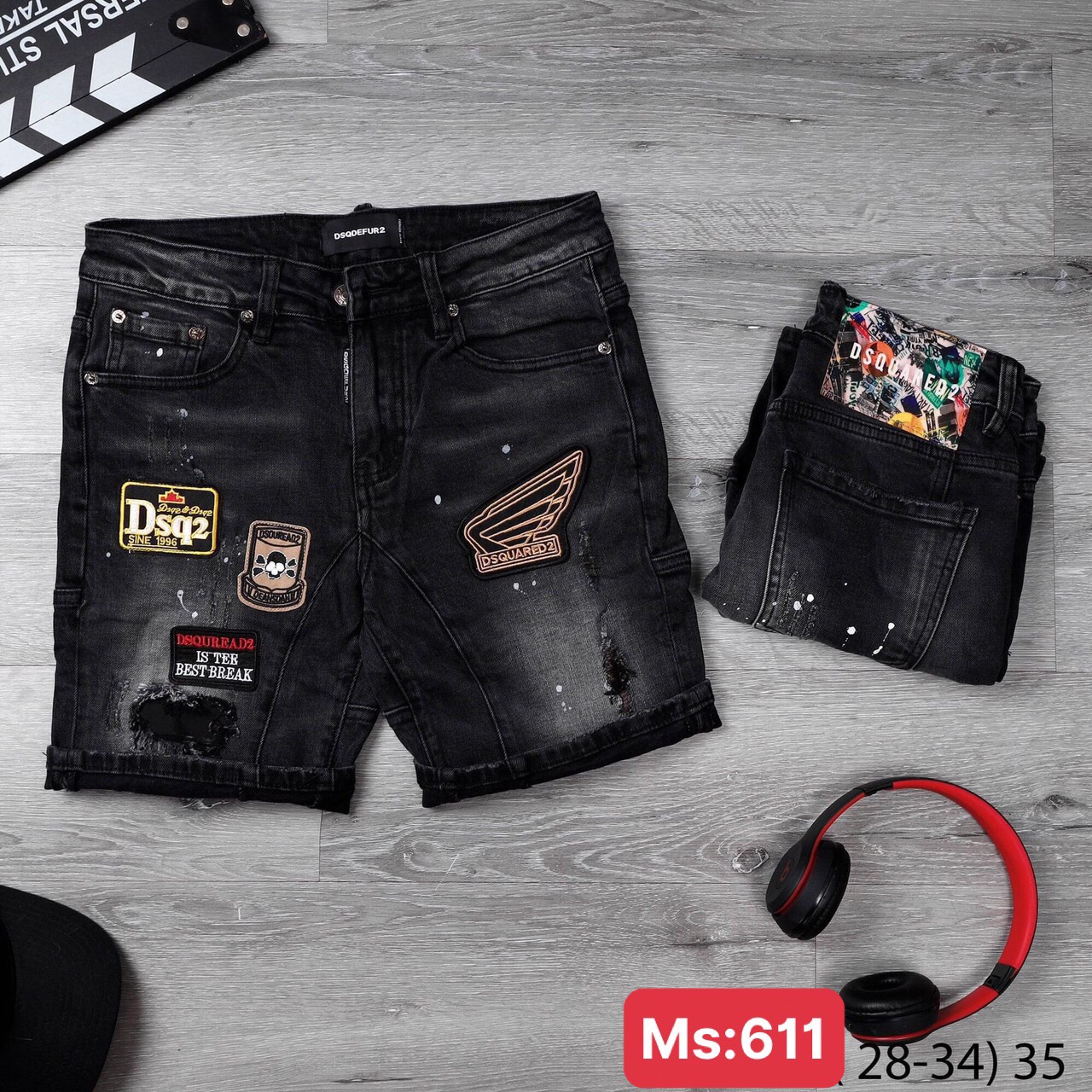 [HÀNG Y HÌNH] Quần short jean nam đen rách form ôm body thêu LOGO thương hiệu chuẩn thời trang cao cấp hàng shop 611