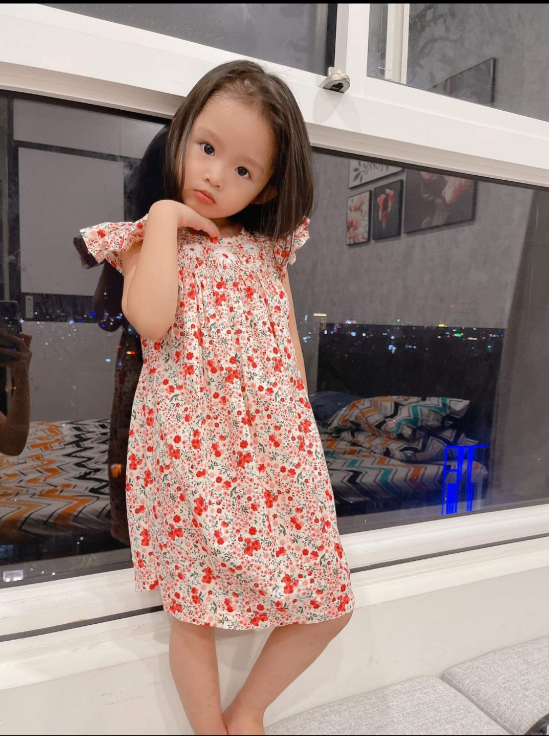 ĐẦM SMOCK ĐỎ HOA NHÍ