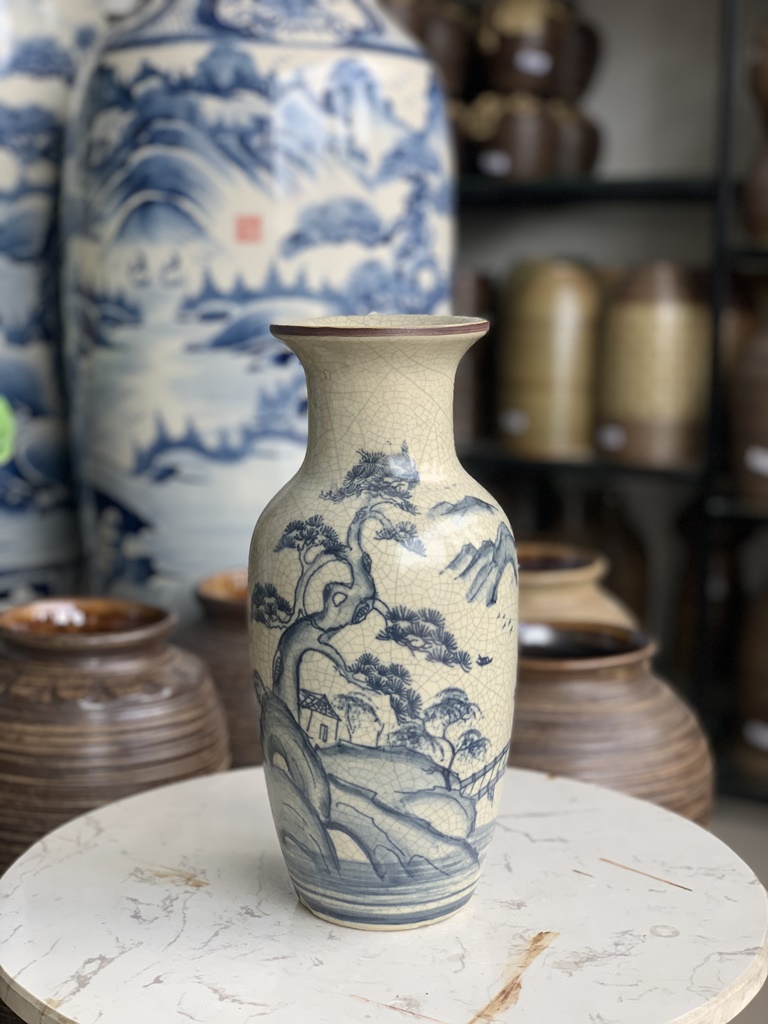 Lọ hoa men rạn giả cổ = gốm sứ bát tràng