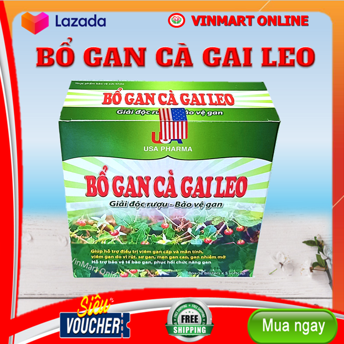 Bổ Gan Cà Gai Leo USA Pharma mát gan, giải độc gan, hạ men gan HSD 06/2022 - Hộp 60 viên dùng cho người từ 6 tuổi