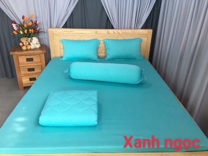 Bộ 4 món ga gối thun mát mềm cao cấp lan pham bedding - xanh ngọc