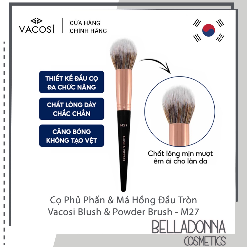 Cọ phủ phấn và má hồng đầu tròn vacosi blush & powder brush m27