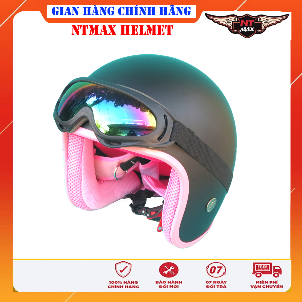 Mũ bảo hiểm 3/4 NTMAX kèm kính UV & kính phi công (nhiều màu)