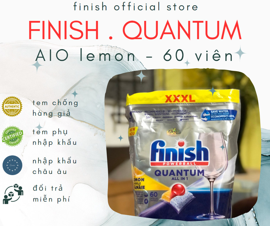 Finish quantum lemon sparkle dishwasher tablets/lemon flavor - box of 36/60 tablets - 12 features