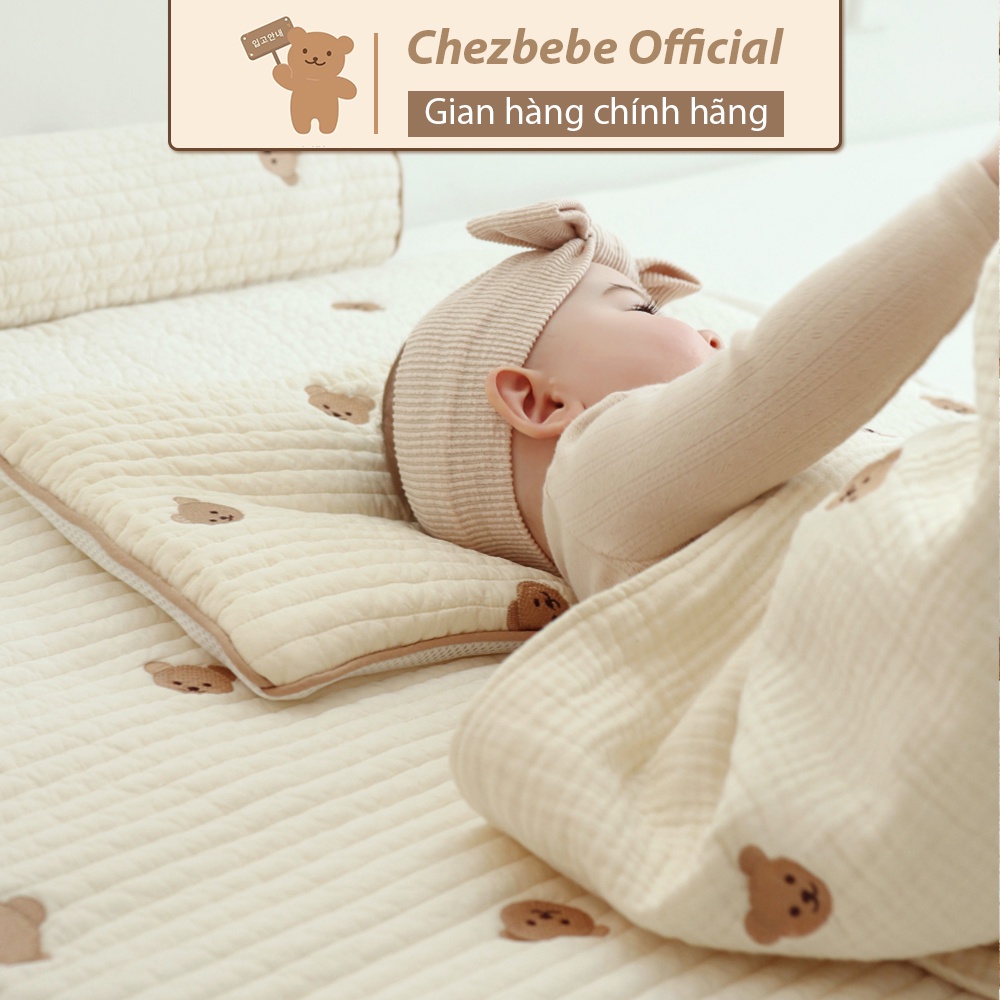 Gối mỏng Chezbebe thêu gấu Shegomi (chính hãng _Hàn Quốc)