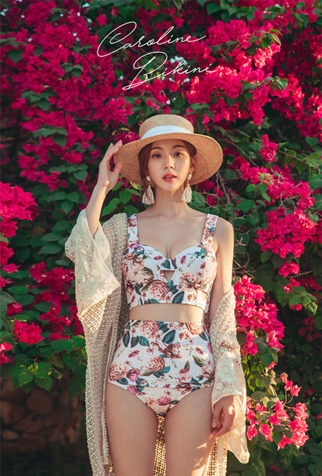 Bikini Hoa 2 Mảnh Cạp Cao Retro