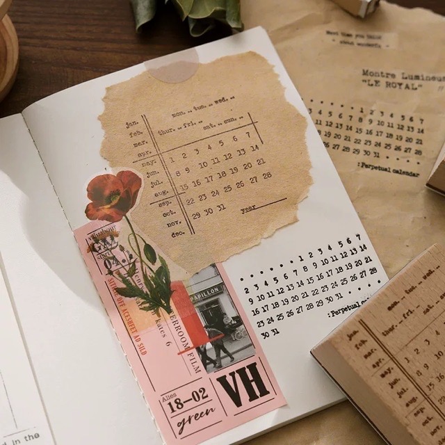 Con Dấu Gỗ Kiểu Lịch Tháng Dùng Trong Bullet Journal