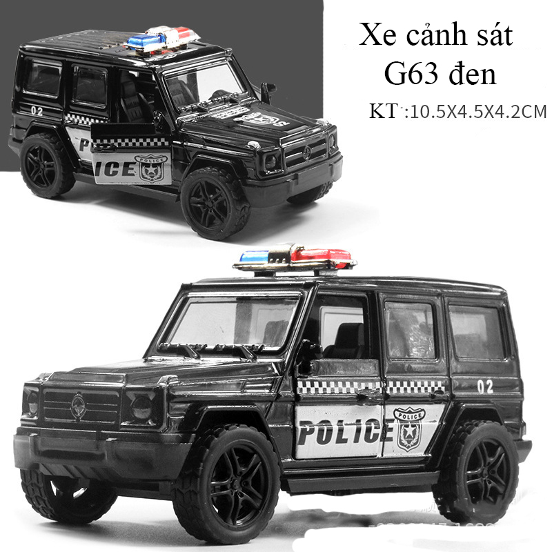 Đồ chơi xe cảnh sát bằng hợp kim có nhạc và đèn chạy cót