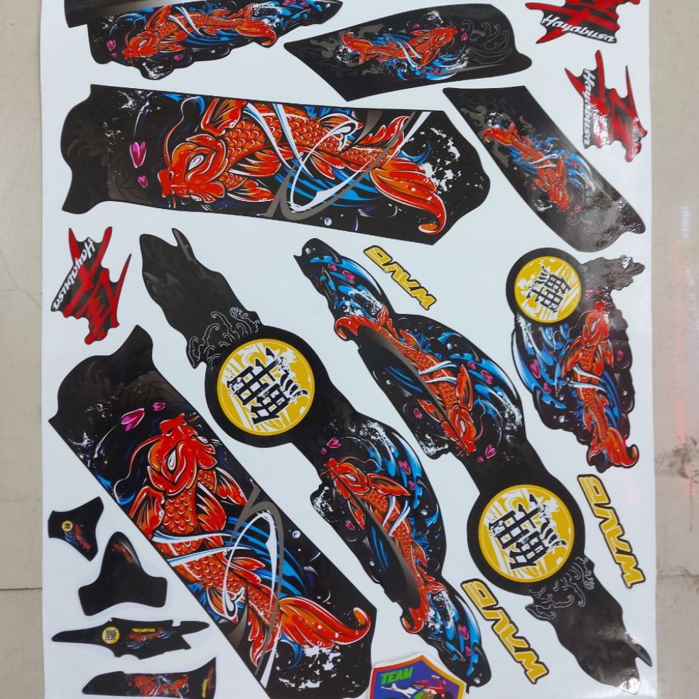 [HCM]Tem xe Wave 100  mẫu tem rời cá chép cao cấp dán xe màu đen  màu đỏ