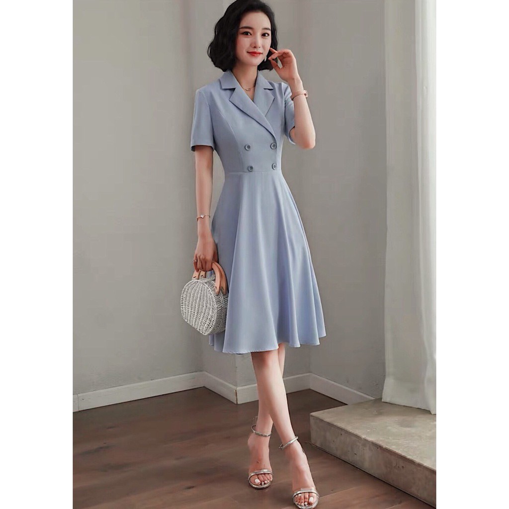 [ẢNH THẬT CUỐI] DX281 - Đầm Xòe Xám Cổ Vest Đắp Chéo Công Sở