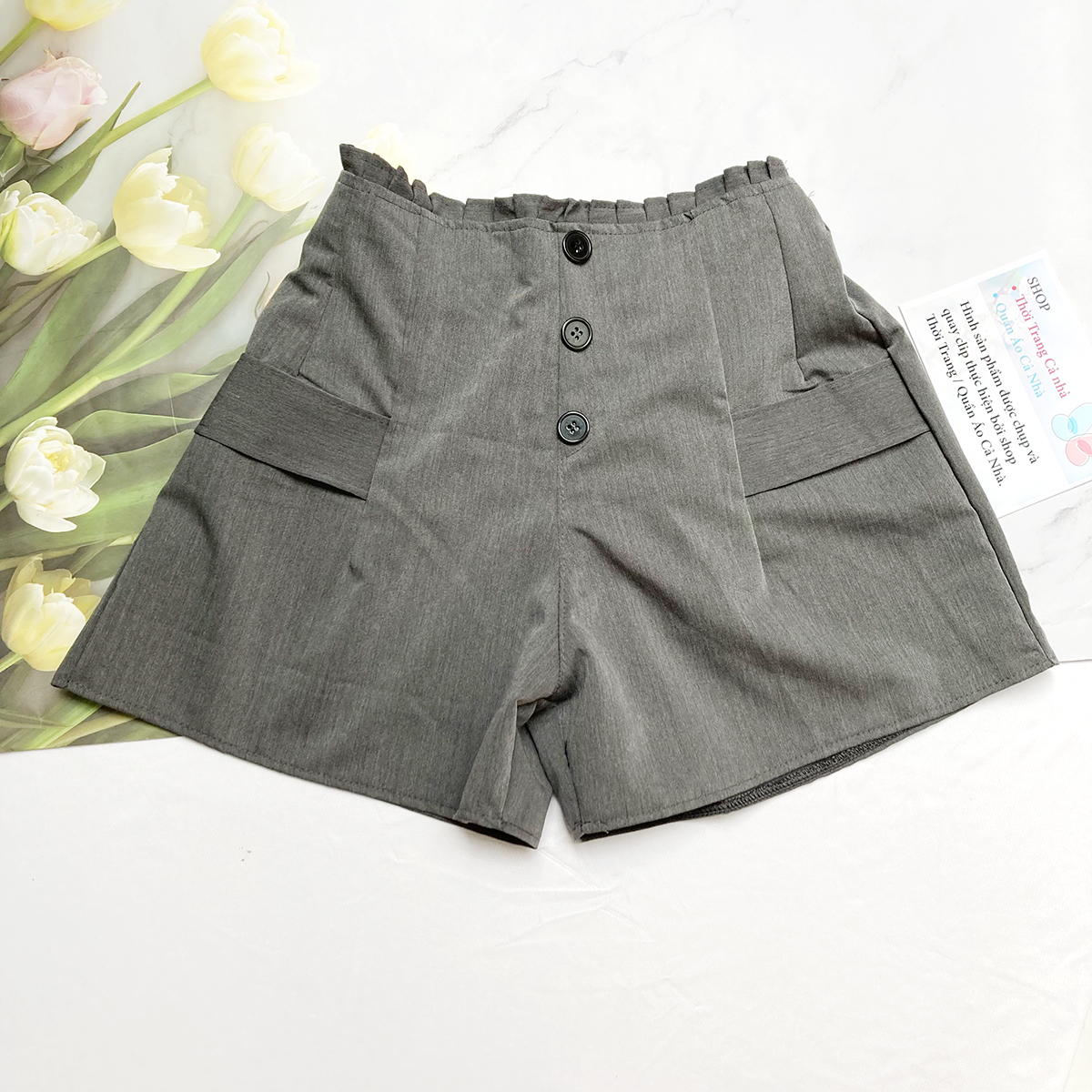 Quần đùi nữ lưng bèo 3 nút 45kg đến 52kg quần short nữ lưng cao vải kaki mềm QU69