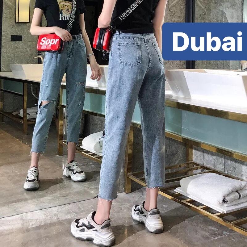 QUẦN JEAN BAGGY NỮ CHẤT BÒ XANH RÁCH LƯNG CAO NÂNG MÔNG HÀN QUỐC ULZAANG CAO CẤP DB-01 - DUBAI FASHION