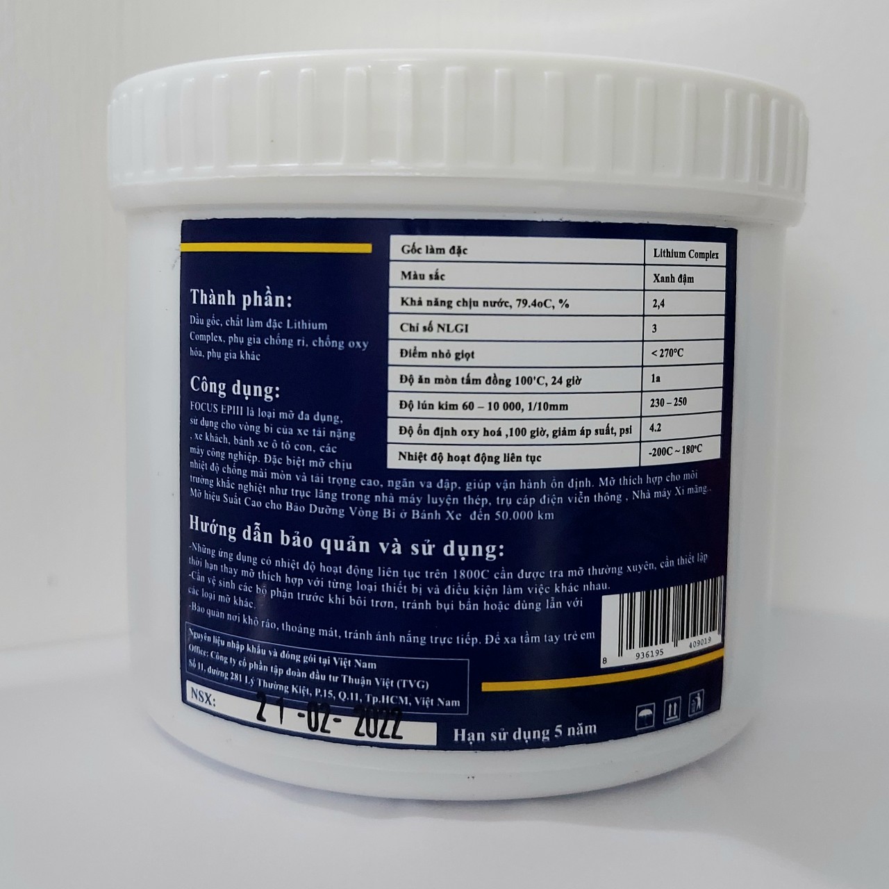 [MỠ BÒ XANH CHỊU NHIỆT CAO- KHÁNG NƯỚC] FOCUS EPIII GREASE BLUE NGLI#3 454 GAM