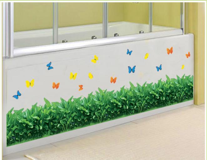 Decal trang trí chân tường Cỏ Xanh Đậm cùng bướm-K83