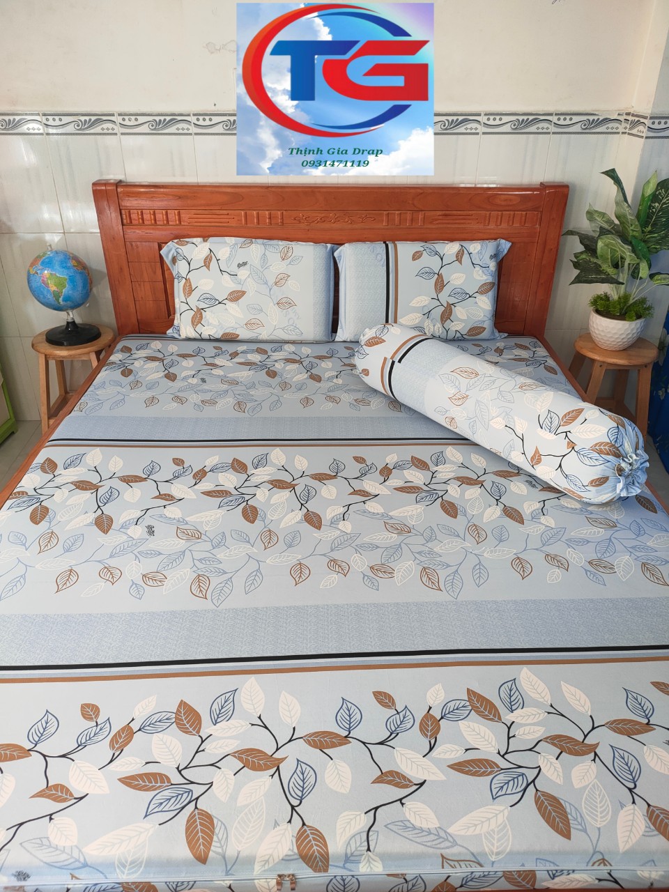 Bộ drap 4món Thun 3D Hàn Quốc ( 1drap + 2 gối nằm + 1 gối ôm)