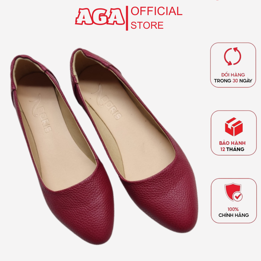 Giày búp bê nữ da thật êm chân mũi nhọn trơn aga a010