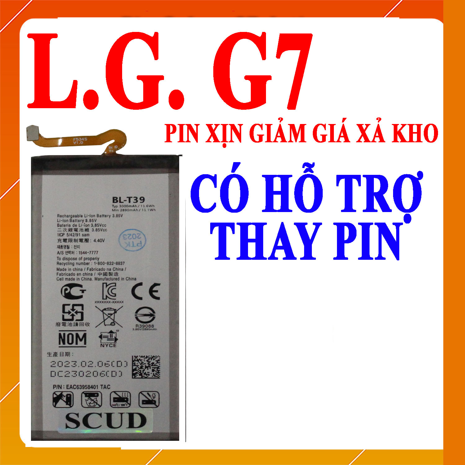 Pin scud cho lg g7 thinq g710 bl-t39 dung lượng 3000mah