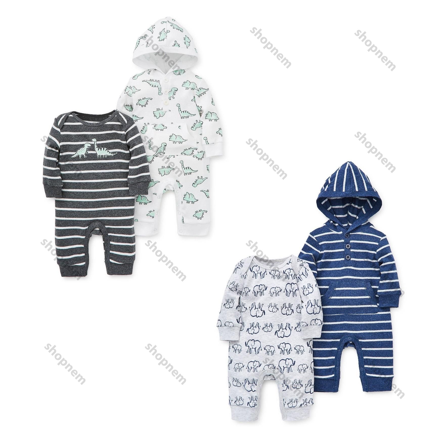 (CHỌN MẪU) Set 2 body liền thân bé trai dài tay không tất có nón LittleMe, sleepsuits, jumpsuits, Bodysuit