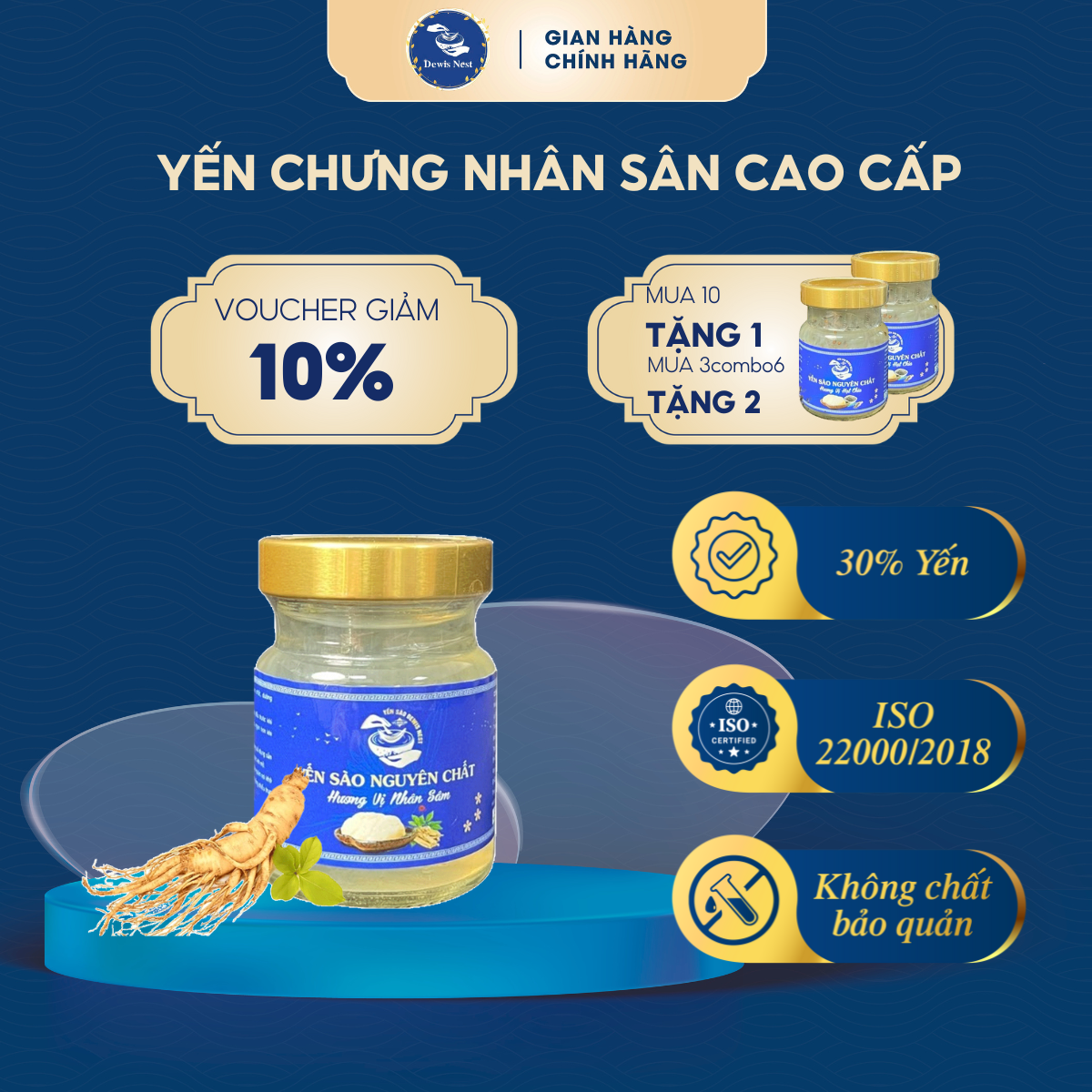 Tổ Yến Chưng Sẵn Yến sào Dewis Nest hũ 70ml 30% Yến chưng nhân sâm cao cấp