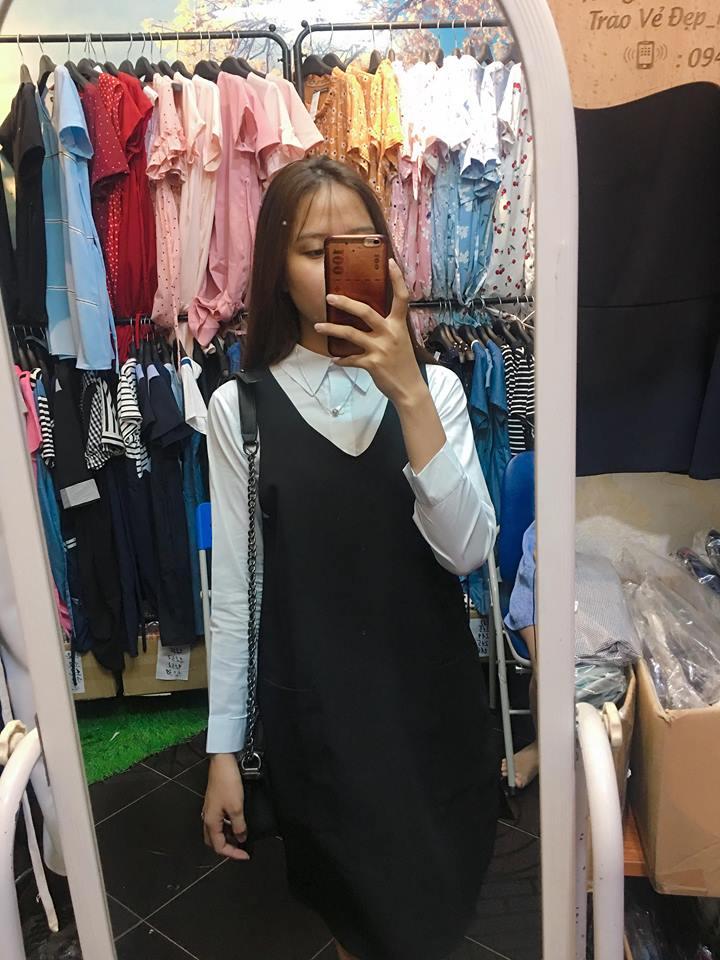 SET BẦU YẾM ĐEN ÁO SƠ MI TRẮNG