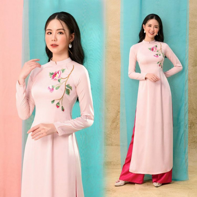 Set áo dài họa tiết lụa tây thi