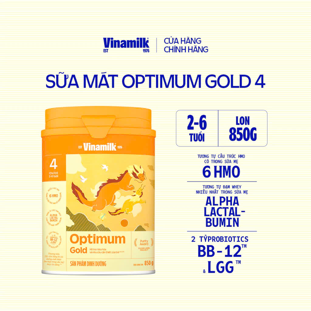 (Expiration Date February 2027) (New Model) Combo 2 Cans of Vinamilk Optimum Gold 4 Powder Milk 850g (for Children from 2-6 Years Old).