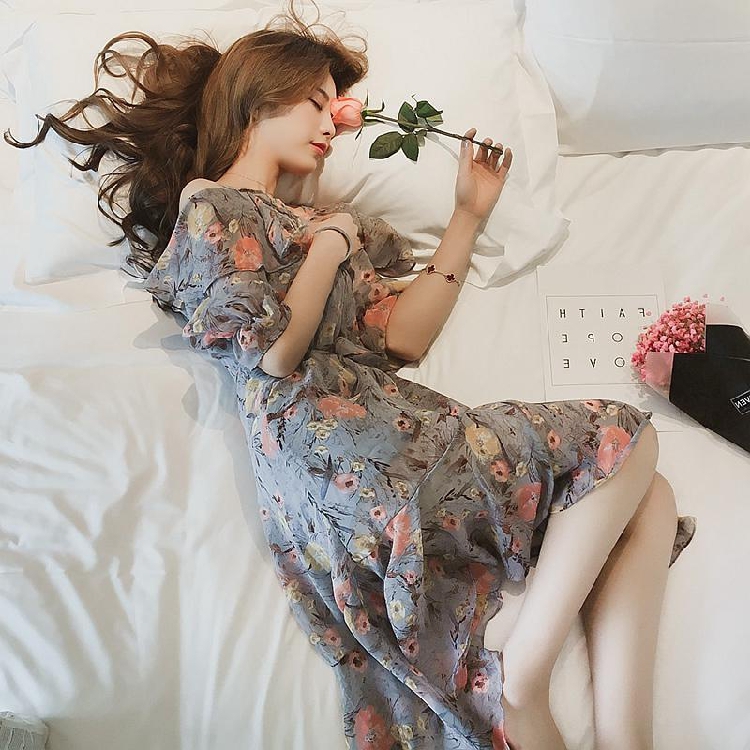 Đầm maxi 2 dây phối hoa cao cấp Da102