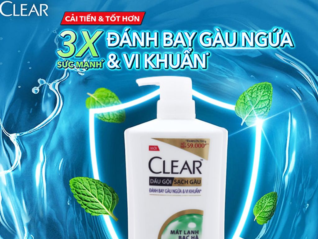 Dầu gội CLEAR mát lạnh bạc hà chai 630g