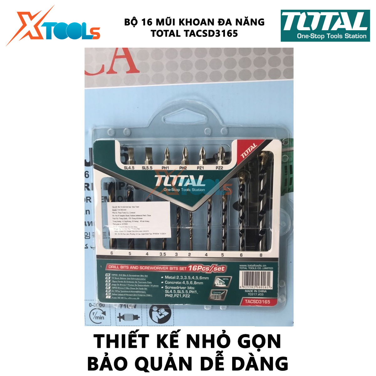 Total ticsd3165 set 16 PCs concrete drill bits & screwdriver bits multi-purpose drill bit set includes 6 twist drill bits, 4 PCs concrete drill bits, 6 PCs screwdriver bits