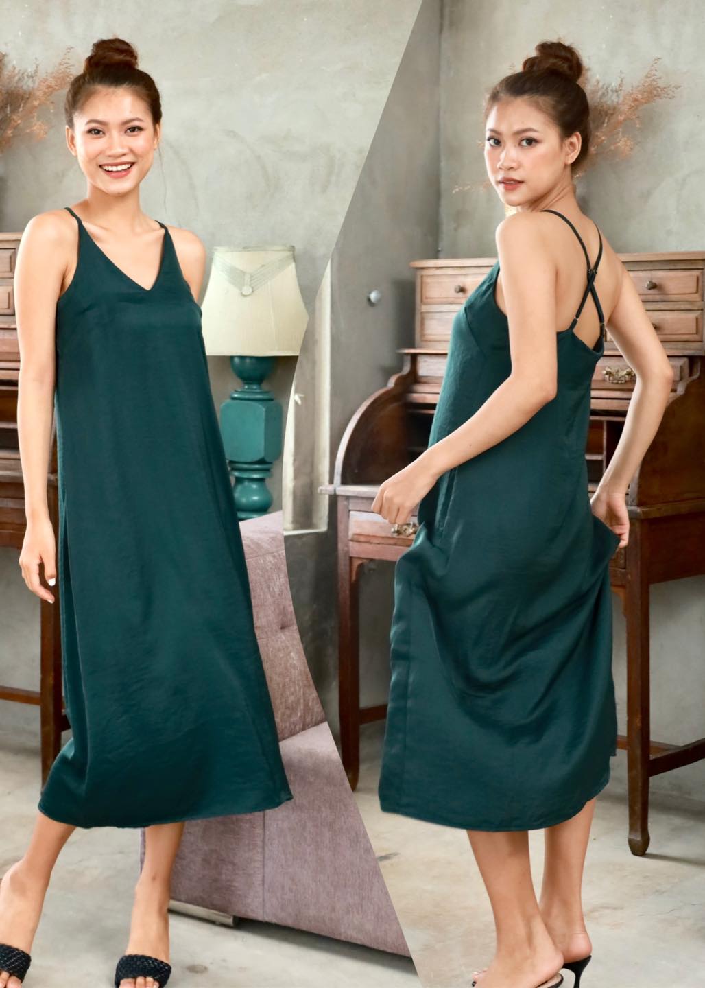 Đầm lụa dài 2 dây chéo lưng InFashion