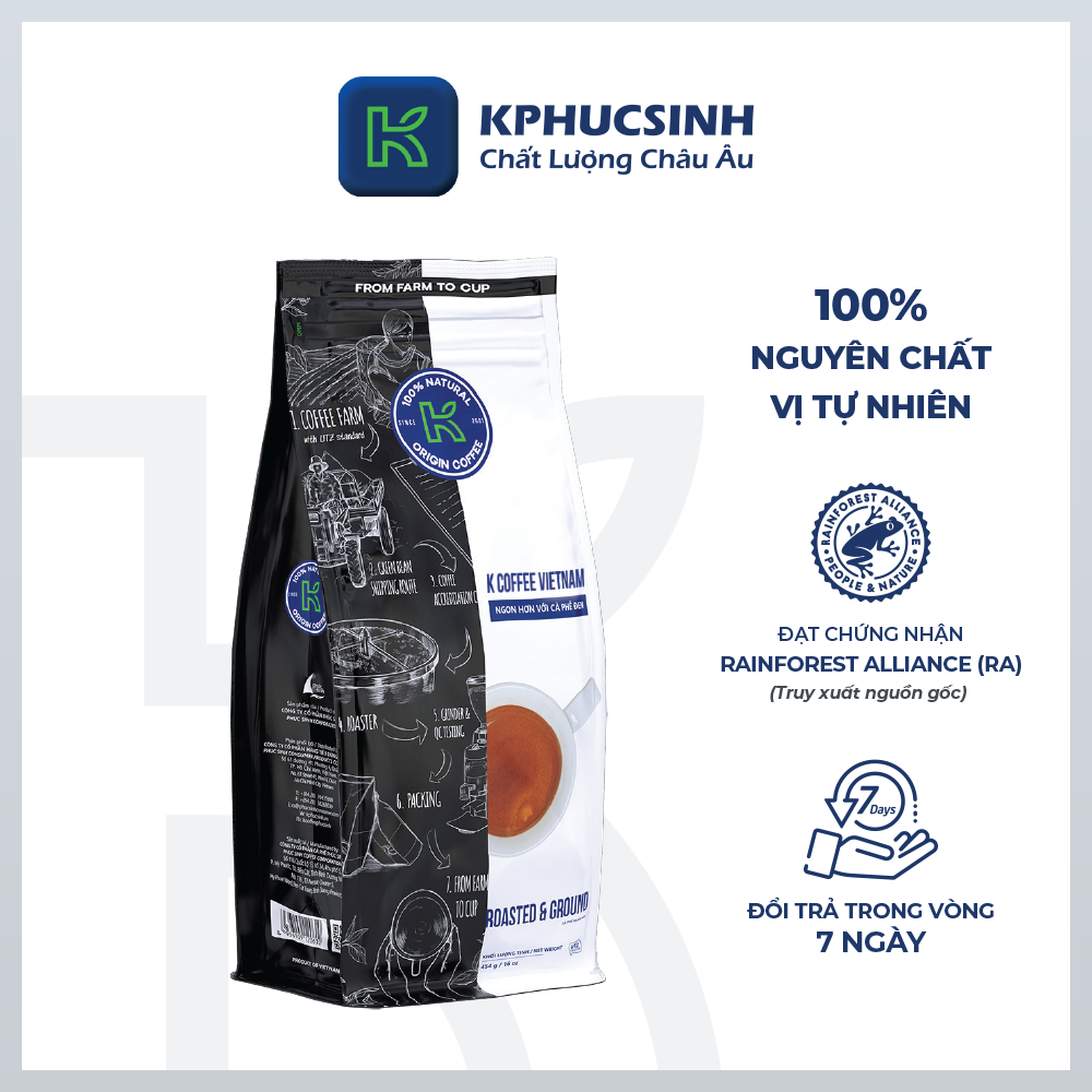 [MUA 3 TẶNG 1] Cà Phê Rang Xay Nguyên Chất K Coffee Vietnam 454g (10% Arabica và 90% Robusta) - Thương Hiệu K COFFEE