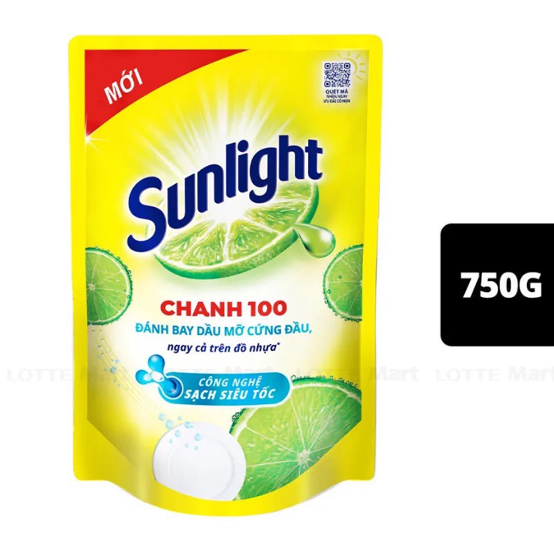NƯỚC RỬA CHÉN BÁT SUNLIGHT CHANH 100 TÚI 750g