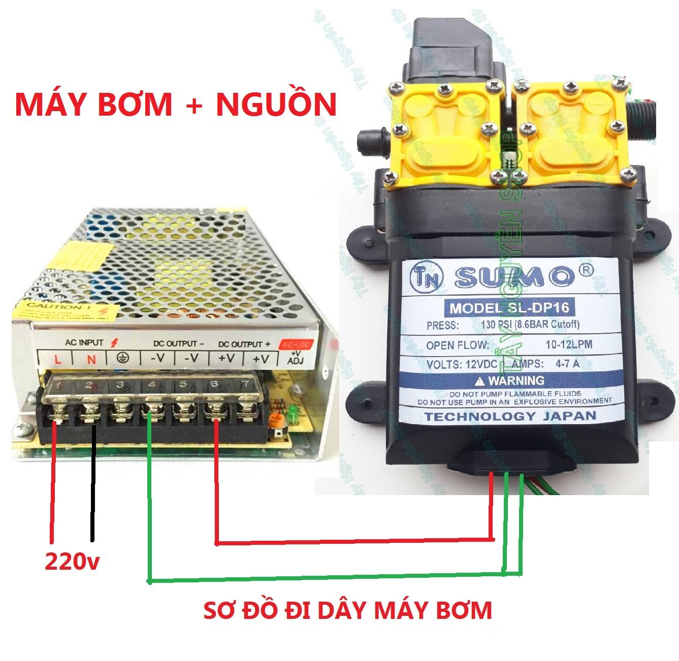 Bộ Máy bơm đôi SUMO mẫu mới 2020 và nguồn TỔ ÔNG 12v 10A - Bơm Phun Sương - Bơm Tăng áp