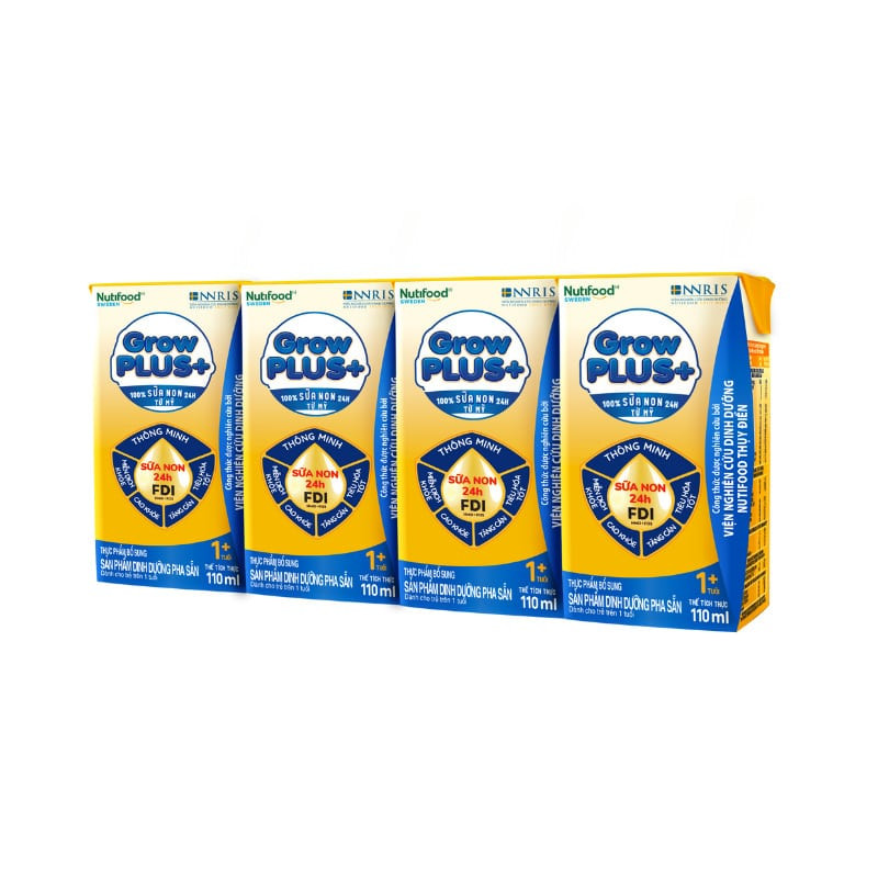 (HSD T11-2026) COMBO 2 Thùng 96 Hộp Sữa Pha Sẵn Nutifood GrowPLUS 1+/ 2+ Sữa Non (Vàng) 110ml.