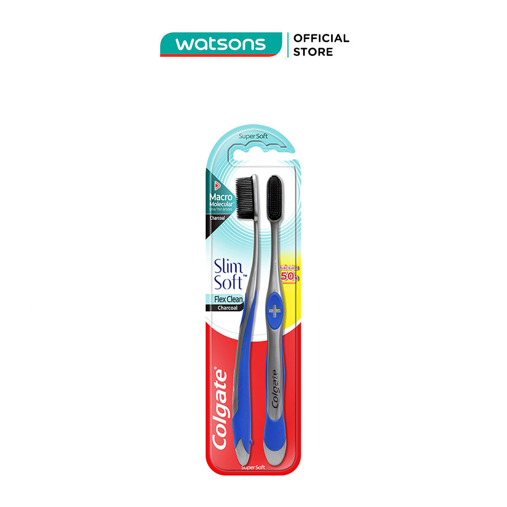 Bộ Bàn Chải Đánh Răng Colgate Flex Clean Charcoal Twin Slim Soft Mềm Mại 2 Cây