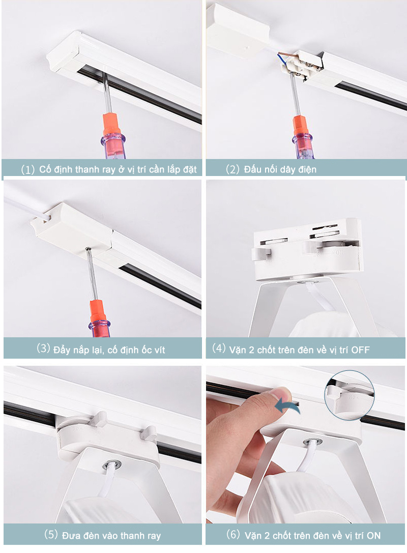 Bộ 2 đèn led rọi ray 7w vỏ đen ánh sáng trắng