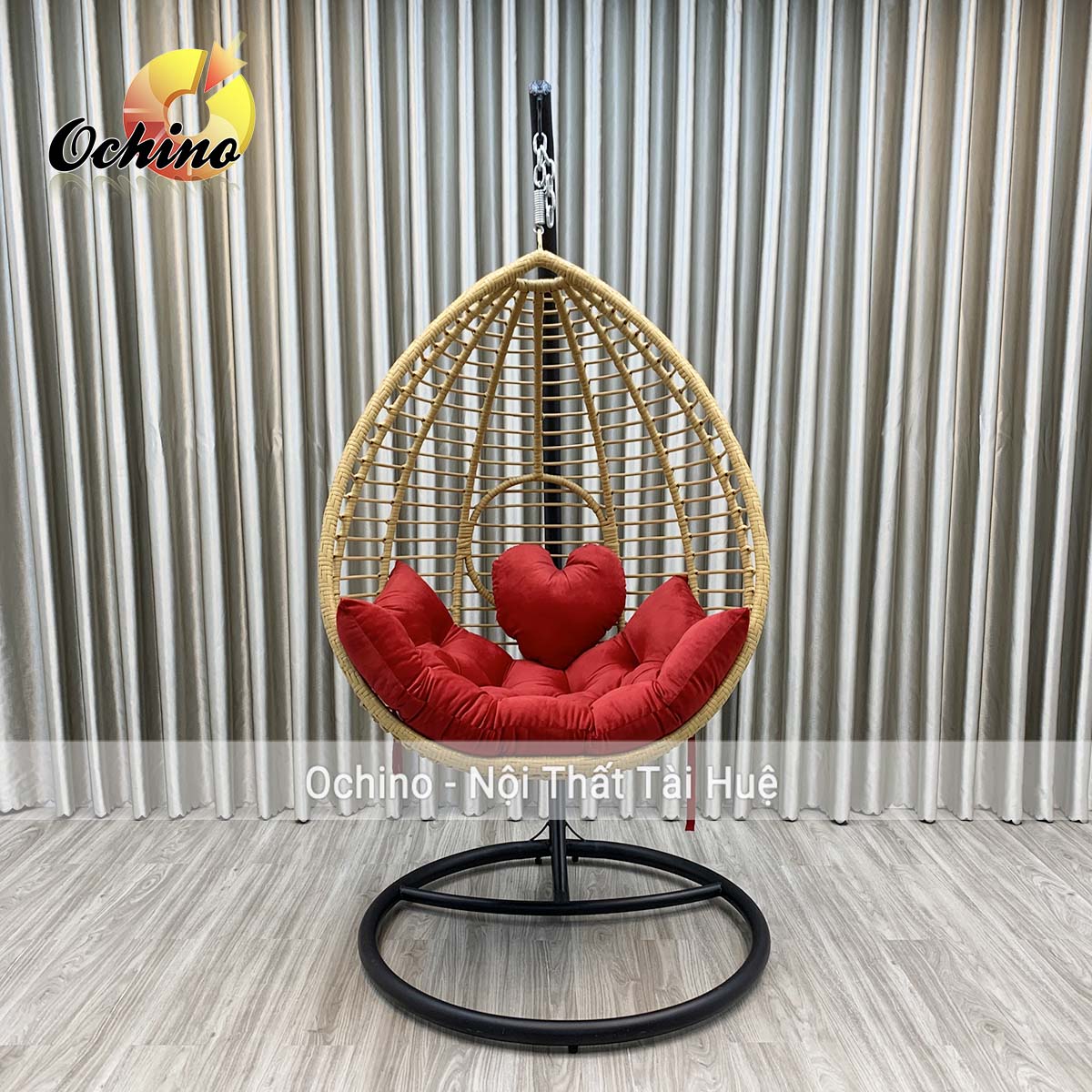 Xích đu song mây cao cấp màu vàng khung nhựa giả mây cao cấp